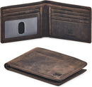 Real Leather Mens Bifold Wallet RFID Blocking Slim Minimalist Front Pocket - Thin & Stylish with ID Window in Gift Box (Crazy Horse, Coffee) — 1