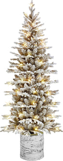 Puleo International 6ft Pre-Lit Potted Flocked Pencil Christmas Tree — 1