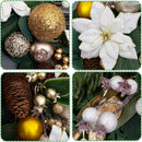 Christmas Wreaths for Front Door with Lights 24 Inch Prelit Christmas Wreath, Christmas Door Wreath with White Flowers, Gold Ornaments, Pine Cones, Greenery & Berries Indoor Outdoor — 3