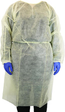 HCS Bulk PPE Gowns - Disposable Gowns, Medical - Single Layer, Spunbound Isolation Gown Disposable - Elastic Cuffs, Neck & Waist Tie - Clinic, Dentist, Hospital - Yellow Cover Gown, Large (50/Case) — 1