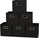 Household Essentials Foldable Fabric Storage Bins 6 Piece Set, Strong Poly-Woven Fabric, Sturdy Chipboard Sides, Grommet Front Handle, Stackable, Classic Design, Black — 1