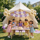 Happy Birthday Banner Sign Bunting Hanging Decorations with 8Pcs Shiny Gold Balloons Birthday Party Sign Decor for Party Supplies | Purple White — 4