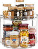 Oizeir 2 Tier Lazy Susan Organizer for Cabinet, Clear Acrylic Rotating Spice Rack Turntable for Kitchen, Pantry, Countertop, Bathroom, Vanity – Double Tier Storage Carousel with Metal Supports — 1