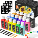 Shuttle Art Fabric Paint, 18 Colors Permanent Soft Fabric Paint in Bottles (60ml/2oz) with Brushes, Palette, Stencils, Non-Toxic Textile Paint for T-Shirts, Shoes, Jeans, Bags, DIY Projects&Art | 2 Fl Oz (Pack of 1) | Regular — 1