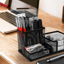 M&G Mesh Pen Holder Desk Organizers Pencil Holder for Desk Black, 3 Compartments Metal Office Supply Organizer with Sticky Notes Holder for School Home Office — 6