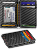 BULLIANT Magnetic Slim Leather Pocket Wallet Money Clip For Men 12Cards - Carbon Fiber Leather - Black — 2