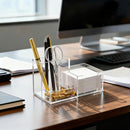 HBlife Acrylic Pen Holder for Desk, 3-Compartment Small Desk Organizer, Clear Office Supplies Desk Accessories with Sticky Notes Holder Stores Post It Notes 3X3 for Office, Home and School — 6
