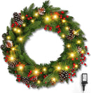 Brightown 24 Inch Pre-Lit Artificial Christmas Wreaths for Front Door,Christmas Decorations Indoor with Pine Cones & Berry Clusters, Christmas Wreath with 50 Lights for Fireplace Wall Window, Plug-in — 1