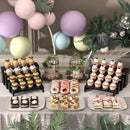 2 Set Black Wooden Tiered Riser Display Stands for Vendor Events,Stackable Wood Cupcake Stand,Farmhouse Decor Wood Dessert Table Display Set,Vendor Booth Display Items,Food Display Risers for Party | 2 PACK — 2