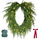 24" Prelit Norfolk Pine Christmas Wreath with 50LED Lights, Heart Shape Wreath for Front Door, Real Touch Cedar Wreath — 1