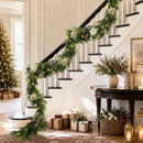 N&T NIETING 9FT Christmas Prelit Norfolk Pine Garland with Light Christmas Flowers Balls Berries Pine Cones Real Touch Pine Christmas Garland for Tables Mantle Fireplaces Stairs Xmas Decorations — 6