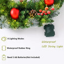 24 Inch Pre-Lit Artificial Christmas Wreath for Front Door, Christmas Door Decorations Wreath with LED Warm Lights, Balls, Pine Needles, and Red Berries Wall Windows Ornament — 5