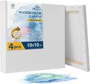 PHOENIX Professional Stretched Watercolor Canvas - 10x10 Inch/4 Pack, 100% Cotton Water Color Canvases for Painting, 8 Oz. / 260g White Blank Medium Texture Canvas for Water Based Paints | 10"x10" | Framed Canvas — 1