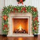 Christmas Garland with Lights, 9FT 30 LED Prelit Christmas Garland for Mantle,Outdoor Indoor Christmas Decorations Garland Battery Operated with Timer, Bows,Flowers,for Stairs,Railing,Fireplace,Door — 7