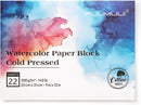 Fuumuui Watercolor Paper Block 9x12 Inch, 100% Cotton Paper Pad, 22 Sheets, Cold Pressed | 140 lb/300gsm Acid-Free for Painting, Drawing, Art Journaling, Professional Artist Quality | Blue Cold Press | 9“×12” — 1