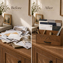 BLU MONACO | Wooden Mail Organizer with Drawer and Compartments | Mail Sorter Organizer Countertop for Desk Entryway | Outgoing Mail Holder Wood Desktop File Storage — 5