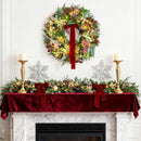 24 Inch Pre-Lit Christmas Wreath for Front Door，Christmas Door Wreath with LED Lights, Velvet Bow, Gold Balls and Berries, Lighted Christmas Wreath Winter Decorative for Window Hall Outdoor — 2