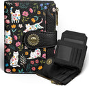 Icycay Cat Small Wallet Women RFID Blocking Bifold Cute Credit Card Holder - Cat Flowers — 1