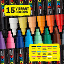 posca Acrylic Paint Markers, 8K Broad Bold Thick Chisel Tips, Artist Recommended Pens for Coloring Gifts, Fabric, Canvas, Glass, Wood or Metal, Set of 15 | 8K Tip — 2