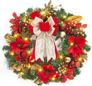 GarveeHome Christmas Wreath, 24 in Artificial Pre-Lit Christmas Wreaths for Front Door with 20 LED Lights & 8 Modes, Pine Needles & Red Berries, Accent Decor for Winter Holiday Home Office Apartment — 1