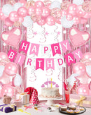 Pink Happy Birthday Party Decorations with Banner Balloons for Women Girls — 1