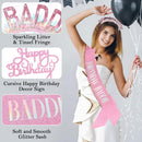 KICOSY Birthday Baddie Sash and Headband Set with Pink Glittery Cake Topper — 3