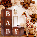Voircoloria Baby Boxes with Letters for Baby Shower, 4pcs Grain Wood Balloon Boxes for Gender Reveal Birthday Wedding Teddy Bear Baby Shower Decorations (Wood) — 5