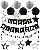 Happy Birthday Decorations, Party Decorations Banners for Men Boys | Black Sliver — 1