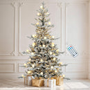 DWVO 6ft Prelit Flocked Aspen Fir Christmas Tree with Bulbs and Lights, Full Artificial Xmas Tree with 1336 Metal Hinged PE & PVC Flame Resistant Branches, 46 Bulbs and 270 Lights Remote Controlled — 1