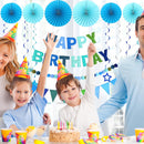 CANREVEL 17 PCS Pre-Strung 3D Blue Happy Birthday Banner, Blue Streamers | Blue + Streamers — 4