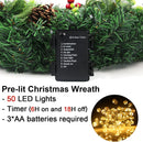 24" Prelit Christmas Door Wreath with Timer - 50 LED - Waterproof Battery Operated Artificial Wreath with Pinecone Berries and Bowknot for Christmas Decorations Including Wreath Hanger — 2