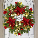 24" Christmas Wreaths for Front Door with Lights & Poinsettia Flowers — 1