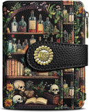 Kelvoris Bookshelves Skull Goth Small Rfid Women Wallet Zipper Coin Pocket — 1