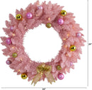 Nearly Natural 24 in Pink Artificial Christmas Wreath with 35 LED Lights — 2