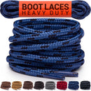 Miscly Round Boot Laces [1 Pair] Heavy Duty and Durable Shoelaces for Boots, Work Boots & Hiking Shoes | Blue/Black — 1