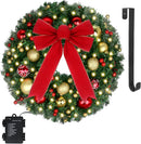 24" Christmas Wreath with LED String Lights and Ball Ornaments- Artificial Pine Prelit Christmas Door Wreath Garland Battery Operated with Timer - Including Wreath Hanger, Ornaments Decorations — 1