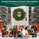 24 Inch Winter Wreath for Front Door: Real Touch Norfolk Pine Wreath with Welcome Wooden Sign - Christmas Large Artificial Green Wreath for Outdoor Indoor Wall Porch Windows Fireplace Decor — 7