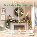12 FT Pre-Lit Christmas Garland with 100 Warm White LEDs and Timer, Battery Operated Artificial Garland with Christmas Ornaments and Gold Mesh Leaves for Mantel, Stairs and Doorway — 5