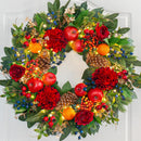 Christmas Wreaths for Front Door with Lights 24 Inch Christmas Wreath with Red Flowers, Apples, Oranges, Pine Cones, Berries and Greenery – Holiday Wreath Front Door Indoor Outdoor Winter Décor — 6