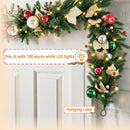 12 FT Pre-Lit Christmas Garland with 100 Warm White LEDs and Timer, Battery Operated Artificial Garland with Christmas Ornaments and Gold Mesh Leaves for Mantel, Stairs and Doorway — 6