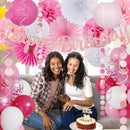 Pink White Birthday Decorations Women Girls, Happy Banner, Paper Lanterns Honeycomb, Tissue Flowers Pom Poms Fan, Light Pink Latex Balloon Pink Confetti Balloons for Birthday Party Décor — 7