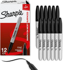 Sharpie Permanent Markers, Fine Tip, Black, 12 Count - Quick Drying, Fade Resistant, For Wood, Plastic, Paper, Metal, And More — 1