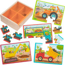 B. toys Wooden Puzzle Set, Pack o' Puzzles Trucks, 4 x 12 Pieces, Wood Toys — 1