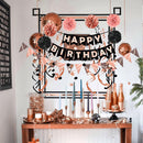 FECEDY Rose Gold Black Theme Happy Birthday Banner Flag Bunting Paper Circle Confetti Garland Swirl Streamers Honeycomb Ball for Birthday Party Decoration — 6