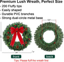 24" Prelit Christmas Door Wreath with Timer - 50 LED - Waterproof Battery Operated Artificial Wreath with Pinecone Berries and Bowknot for Christmas Decorations Including Wreath Hanger — 3