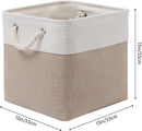 MidmmVick 13 x 13 Inch Cube Storage Bins, 6 Pack Extra Large Collapsible Fabric Storage Bin with Ropes, Foldable Storage Cubes for Home (White & Beige-13"x13"x13") — 5