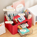 Marbrasse Pen Organizer with 2 Drawer, Multi-Functional Pencil Holder for Desk, Desk Organizers and Accessories with 5 Compartments + Drawer for Office Art Supplies (Red) — 2