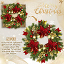 24" Christmas Wreaths for Front Door with Lights & Poinsettia Flowers — 4
