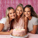 DECOCKRAT 2 Pack Foil Fringe Backdrop - Laser Pink Shiny Tinsel Curtains for Party Decoration/Photo Booth Props - 3.3x6.6 FT Metallic Foil Backdrop for Birthday, Wedding, Graduation, Christmas. — 6