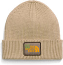 THE NORTH FACE TNF Logo Box Cuffed Beanie | Classic Fit, Rib Knit Winter Hat for Men & Women - Khaki Stone/Hike Patch — 1